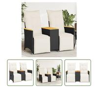 The Living Store Canapé de jardin 2 places Réglable avec table Noir Poly Rattan
