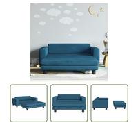 The Living Store Canapé enfant avec tabouret Bleu 100x50x30 cm Velours