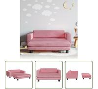 The Living Store Canapé enfant avec tabouret Rose 100x50x30 cm Velours