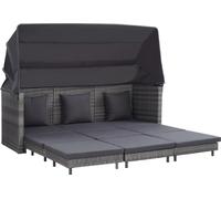 The Living Store Canapé-lit 3 places extensible avec toit Poly Rattan Gris