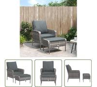 The Living Store Chaise de jardin avec tabouret de pied Gris Poly Rattan