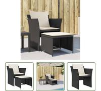 The Living Store Chaise de jardin avec tabouret de pied Noir Poly Rattan