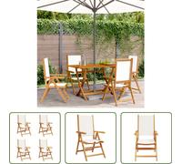 The Living Store Chaise de jardin Réglable 4 pcs. Blanc crème Tissu et bois massif