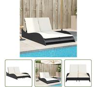 The Living Store Chaise longue avec coussins Noir 114x205x73 cm Poly rotin