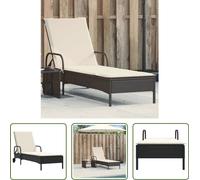 The Living Store Chaise longue avec roulettes et support Noir Poly Rattan