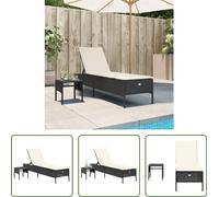 The Living Store Chaise longue avec table et support Noir Poly-Rotin