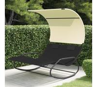 The Living Store Chaise longue double à bascule avec toit solaire noir et crème