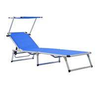 The Living Store Chaise longue pliante avec pare-soleil Aluminium et Textiline Bleu