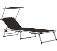 The Living Store Chaise longue pliante avec protection solaire Aluminium et Textiline Noir