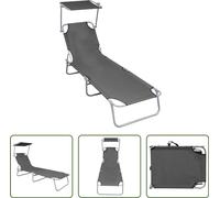 The Living Store Chaise longue pliante avec protection solaire Gris Aluminium