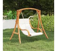 The Living Store Chaise longue suspendue avec coussin Crème Bois courbé avec finition teck
