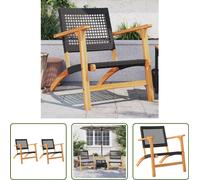 The Living Store Chaises de jardin 2 pcs. noir Poly rotin et bois d'acacia