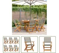 The Living Store Chaises de jardin 6 pcs. Pliable Gris Poly Rotin & Bois Massif