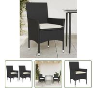 The Living Store Chaises de jardin avec coussins 2 pcs Poly rotin noir