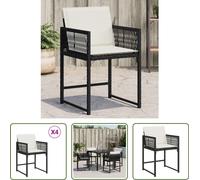 The Living Store Chaises de jardin avec coussins 4 pcs Poly rotin noir