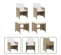 The Living Store Chaises de jardin avec tabouret 2 pcs. Poly rotin beige