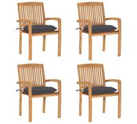 The Living Store Chaises de jardin empilables avec coussins 4 pcs. Bois massif teck