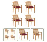 The Living Store Chaises de jardin empilables avec coussins 4 pcs. Bois massif teck