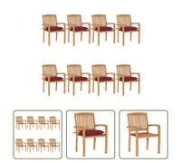 The Living Store Chaises de jardin empilables avec coussins 8 pcs. Bois massif teck
