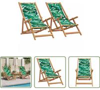 The Living Store Chaises de plage 2 pcs. Pliable Motif Feuille Tissu et bois massif