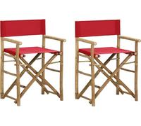 The Living Store Chaises de régie pliantes 2 pcs. Rouge Bambou et tissu