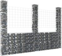 The Living Store Corbeille à gabion en forme de U avec 3 colonnes en fer 260x20x200 cm