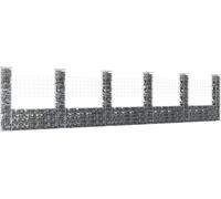 The Living Store Corbeille à gabion en forme de U avec 6 colonnes en fer 620x20x150 cm