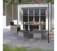 The Living Store Ensemble de 4 chaises et tabourets de jardin en poly rotin gris