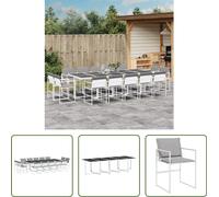 The Living Store Ensemble de jardin 15 pièces avec coussins Blanc Textilène