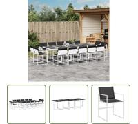 The Living Store Ensemble de jardin 15 pièces avec coussins Blanc Textilène