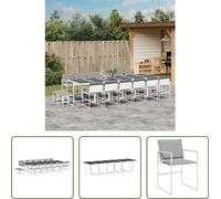The Living Store Ensemble de jardin 17 pièces avec coussins Blanc Textilène