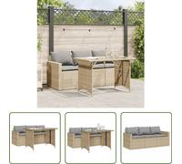 The Living Store Ensemble de jardin 2 pièces avec coussins Beige Poly Rattan