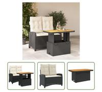The Living Store Ensemble de jardin 2 pièces avec coussins Noir Poly Rattan