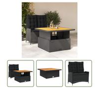 The Living Store Ensemble de jardin 2 pièces avec coussins Noir Poly Rattan