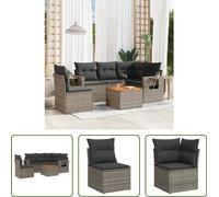 The Living Store Ensemble de jardin canapé 6 pièces avec coussins Gris Poly Rattan