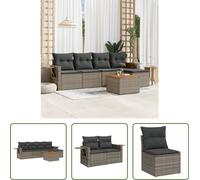 The Living Store Ensemble de jardin canapé 6 pièces avec coussins Gris Poly Rattan