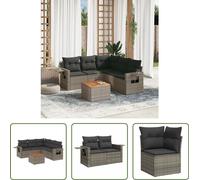 The Living Store Ensemble de jardin canapé 6 pièces avec coussins Gris Poly Rattan