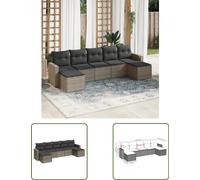 The Living Store Ensemble de jardin canapé 7 pièces avec coussins Gris Poly Rattan