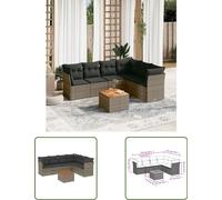 The Living Store Ensemble de jardin canapé 7 pièces avec coussins Gris Poly Rattan