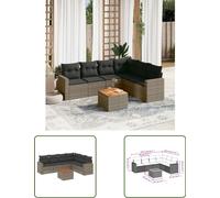 The Living Store Ensemble de jardin canapé 7 pièces avec coussins Gris Poly Rattan