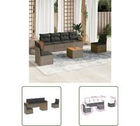 The Living Store Ensemble de jardin canapé 7 pièces avec coussins Gris Poly Rattan