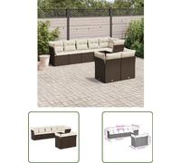 The Living Store Ensemble de jardin canapé 8 pièces avec coussins Marron Poly Rattan