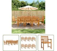 The Living Store Ensemble de salle à manger 9-pcs. Ensemble de salle à manger de jardin en bois massif d'acacia