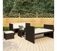 The Living Store Ensemble de salon de jardin 5 pièces avec coussins Poly Rattan Noir