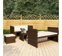 The Living Store Ensemble de salon de jardin 5 pièces avec coussins Poly Rotin Marron