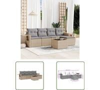The Living Store Ensemble de salon de jardin 6 pièces avec coussins Beige Poly Rattan