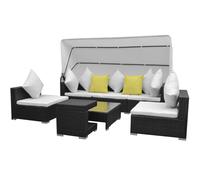 The Living Store Ensemble de salon de jardin 7 pièces avec toit solaire Poly Rattan Noir