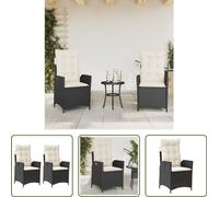 The Living Store Fauteuil de jardin avec coussin 2 pcs. Réglable Noir Poly Rattan