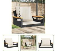 The Living Store Fauteuil suspendu avec coussin Noir 63x62x40 cm Poly rotin