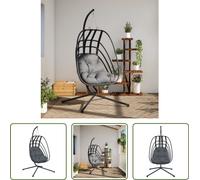 The Living Store Fauteuil suspendu design oeuf avec support Anthracite Acier